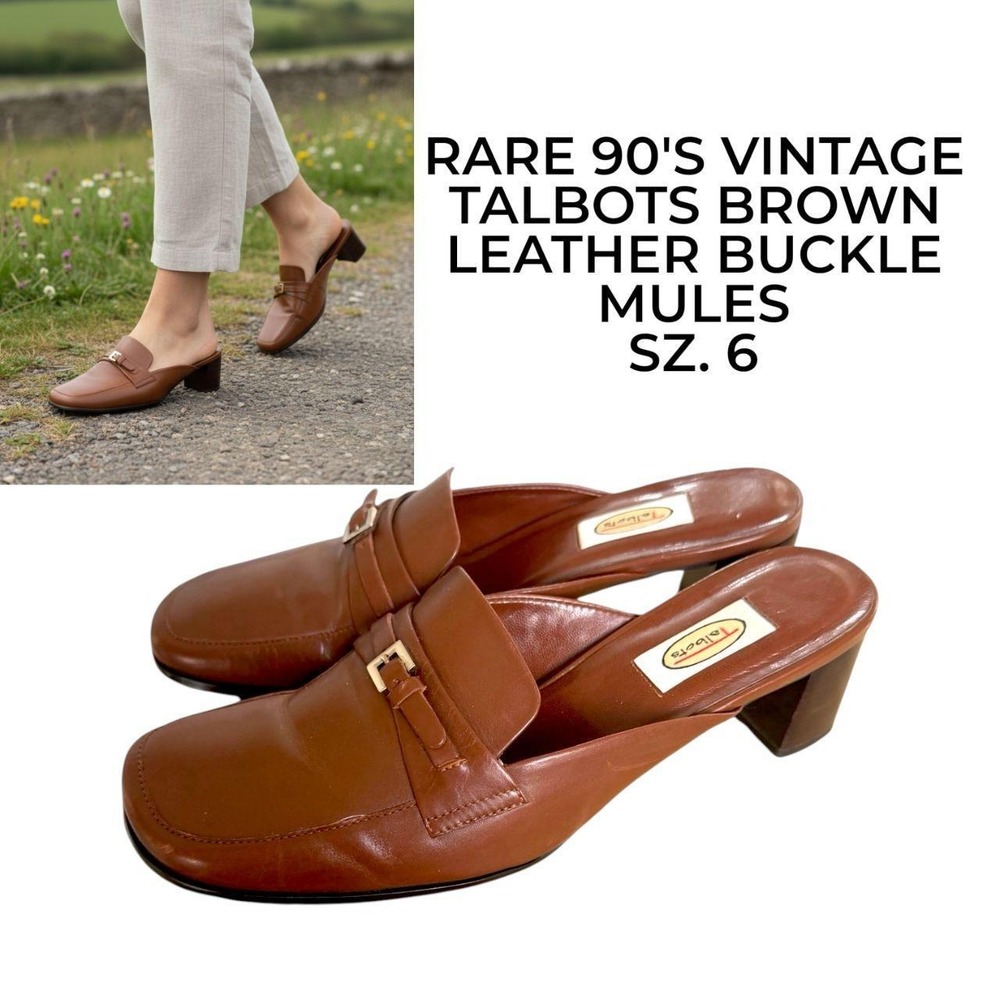 VINTAGE 90s TALBOTS SQUARE TOE LEATHER LOAFER MULES 6-6.5 like new